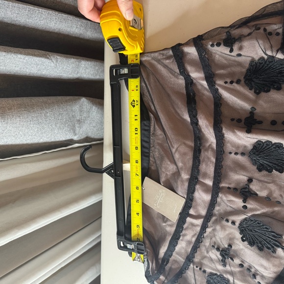 Anthropologie Black Embroidered Overlay A-Line Skirt on Nude Lining - Picture 6 of 11